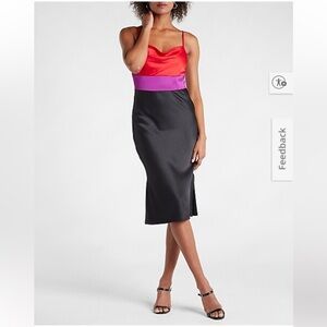 Express Color Block Tier Cowl Neck MIDI Slip Dress